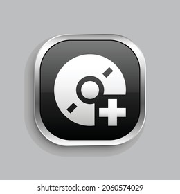 disco agregar diseño de iconos. Estilo botón brillante rectángulo redondeado aislado en fondo gris. Ilustración del vector