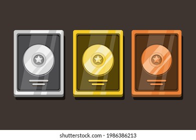 Disc Award Golden, Silver and Bronze achievment for artist musician or movie actor collection set in cartoon illustration vector 