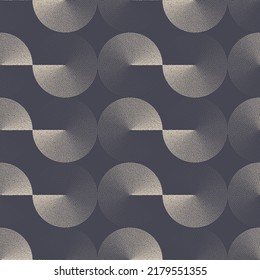 Disc Bauhaus Design Graphic Seamless Pattern Vector Geometric Abstract Background. Art Deco Retro Futuristic Ellipses Structure Repetitive Grey Wallpaper. Half Tone Art Circles Continuous Illustration