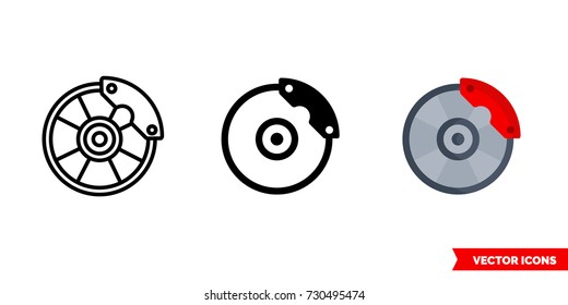 Disc brake icon of 3 types: color, black and white, outline. Isolated vector sign symbol.