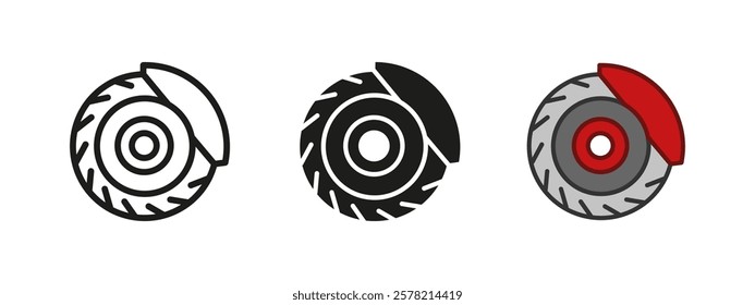 Disc brake icon. Car brakes vector illustration. Circle drag brakes vehicle part symbol. Automobile metal caliper sign. Safety driving pictogram. Automotive wheel equipment concept. Auto service logo.