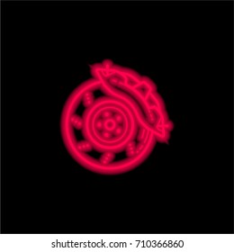 Disc brake red glowing neon ui ux icon. Glowing sign logo vector