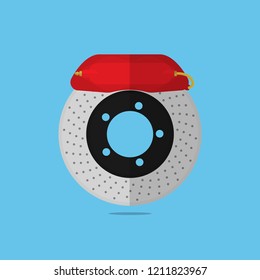 Disc brake rotor and calipers flat vector design isolated on background.