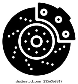 Disc brake. Vector glyph icon of a car or automobile, symbolizing a machine for driving. It is presented in a glyph style, suitable for mobile concepts and web design