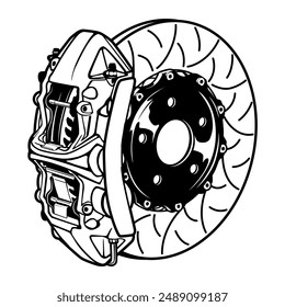 Ilustración vectorial del freno de disco. Capas separadas, fácil de editar en el software compatible con el Vector.