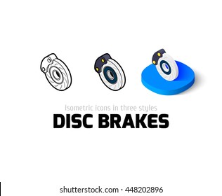 Disc brakes icon, vector symbol in flat, outline and isometric style