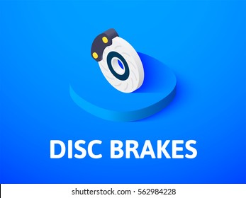 Disc brakes icon, vector symbol in flat isometric style isolated on color background