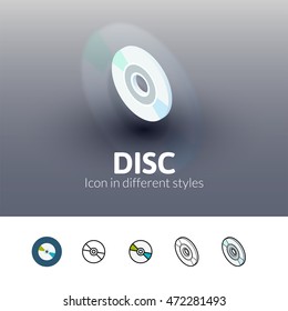 Disc color icon, vector symbol in flat, outline and isometric style isolated on blur background