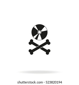 Disc with crossbones. Copyright piracy concept. Flat style icon.
