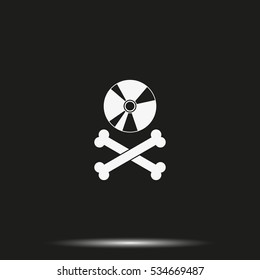 Disc with crossbones. Copyright piracy concept. Flat style icon.