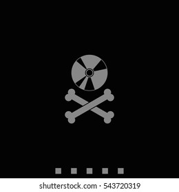 Disc with crossbones. Copyright piracy concept. Flat style icon.