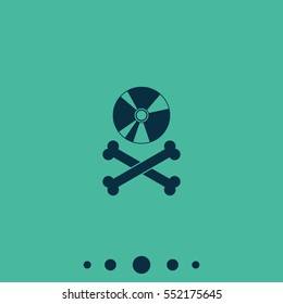 Disc with crossbones. Copyright piracy concept. Flat style icon.