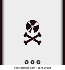 Disc with crossbones. Copyright piracy concept. Flat style icon.