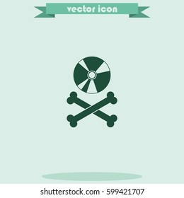 Disc with crossbones. Copyright piracy concept. Flat style icon.