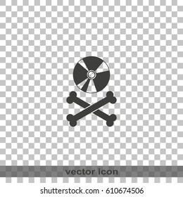 Disc with crossbones. Copyright piracy concept. Flat style icon.