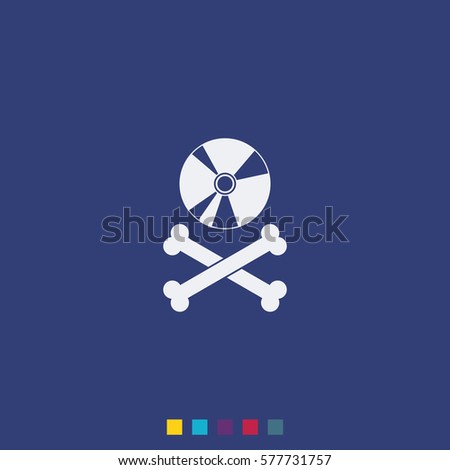 Disc with crossbones. Copyright piracy concept. Flat style icon.