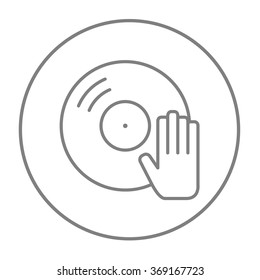 Disc with dj hand line icon.