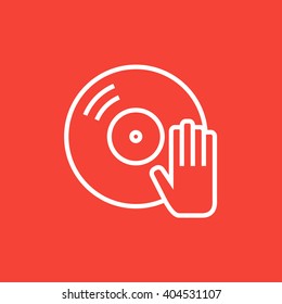 Disc with dj hand line icon.