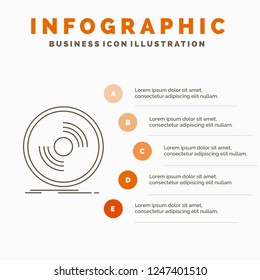 Disc, dj, phonograph, record, vinyl Infographics Template for Website and Presentation. Line Gray icon with Orange infographic style vector illustration