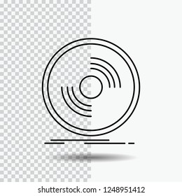 Disc, dj, phonograph, record, vinyl Line Icon on Transparent Background. Black Icon Vector Illustration