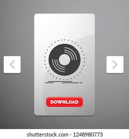 Disc, dj, phonograph, record, vinyl Glyph Icon in Carousal Pagination Slider Design & Red Download Button