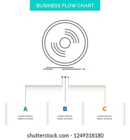 Disc, dj, phonograph, record, vinyl Business Flow Chart Design with 3 Steps. Line Icon For Presentation Background Template Place for text