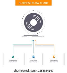 Disc, dj, phonograph, record, vinyl Business Flow Chart Design with 3 Steps. Glyph Icon For Presentation Background Template Place for text.