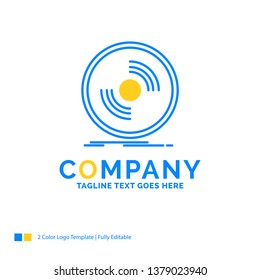 Disc, dj, phonograph, record, vinyl Blue Yellow Business Logo template. Creative Design Template Place for Tagline.