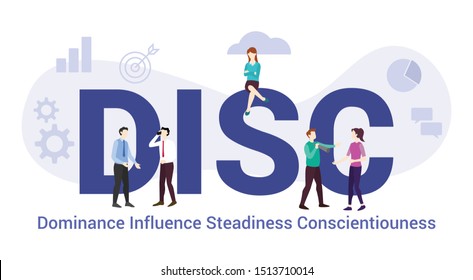 disc dominance influence steadiness conscientiouness concept with big word or text and team people with modern flat style - vector