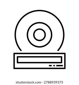Disc drive icon. Technology and computer hardware line symbol. Black and white.