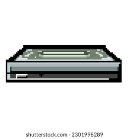 disco dvd unidad de juego píxel vector retro de arte. información de equipo de bits, unidad dvd de disco cd de computadora. ilustración vintage antigua