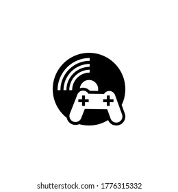 Icono de consola de juego de disco en glifo plano negro, estilo relleno aislado en fondo blanco
