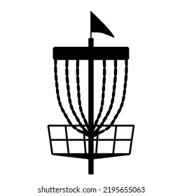 Disc Golf Basket With Flag Icon. Vector Outline Illustration Isolated On White Background