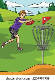 Disc Golf Colored Cartoon Illustration