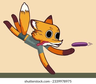 Disc golf fox. Cool fox character jumping to catch disc.