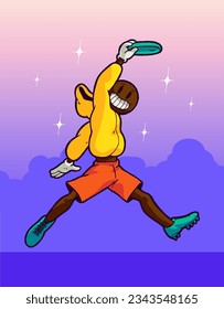 Disc golf jump. Cool character jumping to catch ultimate disc.