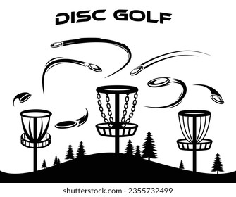 Disc golf logo set with discs flying with speed trails or lines. Sports training club vectors. Best to use in disc golf related artworks and team logos. Print on t-shirts and apparel clothing. 