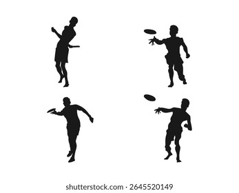 Disc Golf player silhouette vector. A set of disc golf player silhouettes. Frisbee Players Silhouette, Ultimate Frisbee Silhouette.	
