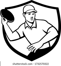 Disc Golf Player Throwing Crest Black and White