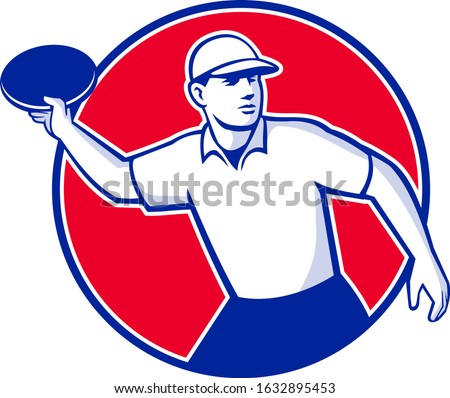 Disc Golf Player Throwing Mascot Circle