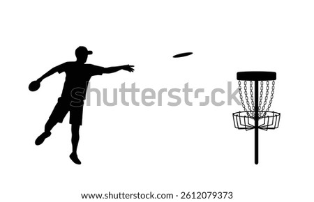 disc golf silhouette. disc golf player throwing disc to the disc golf basket