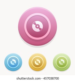 disc icon or button in flat style with long shadow, isolated vector illustration on colorful transparent background