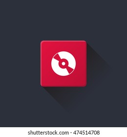 disc icon or button in flat style with long shadow, isolated vector illustration on pink  transparent background