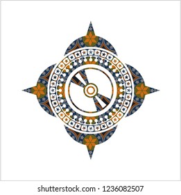 Disc icon inside arabesque badge background. arabic decoration.