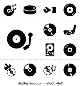 Disc icon. set of 13 filled discicons such as disc on fire, cd, gramophone, hockey puck