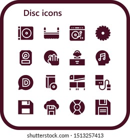 disc icon set. 16 filled disc icons.  Simple modern icons about  - Dvd, Saw, Turntable, Hdd, DJ, Music, Disqus, Cd, Hard drive, Diskette