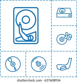 Disc icon. set of 6 disc outline icons such as dvd player, cd