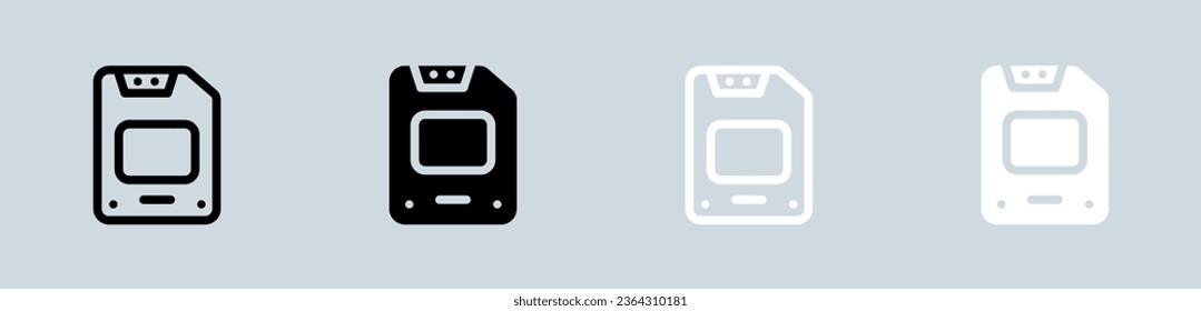 Disc icon set in black and white. Drive signs vector illustration.