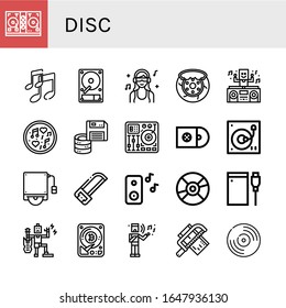 disc icon set. Collection of Disc jockey, Music, Hard disk, DJ, Brake, Floppy disk, Mixing table, Cds, Turntable, Saw, Compact disc, Hard drive, Musical, Vynil icons
