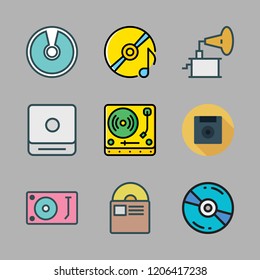 disc icon set. vector set about cd player, turntable, diskette and compact disc icons set.